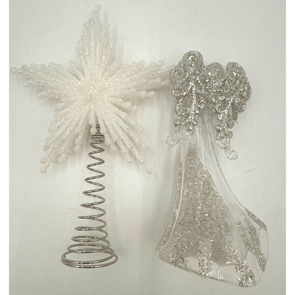 Clear & Glitter Angel Figurine & Glitter Star Tree Topper Mini Christmas Tree - Picture 2 of 4